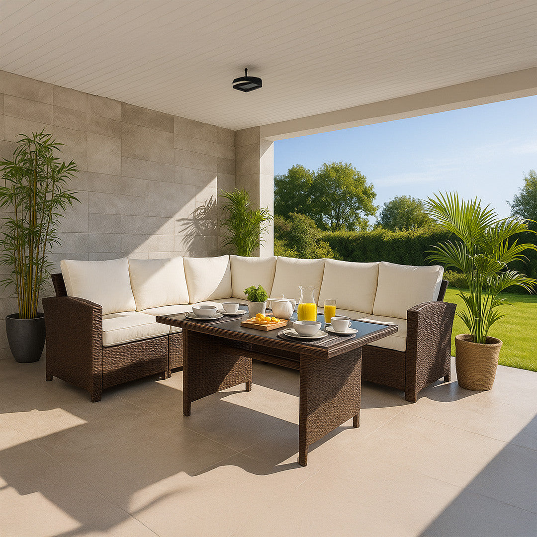 POHJOLA GARDEN Polyrottinki Ulkosohvaryhmä Pöydällä AAVA, Ruskea / beige