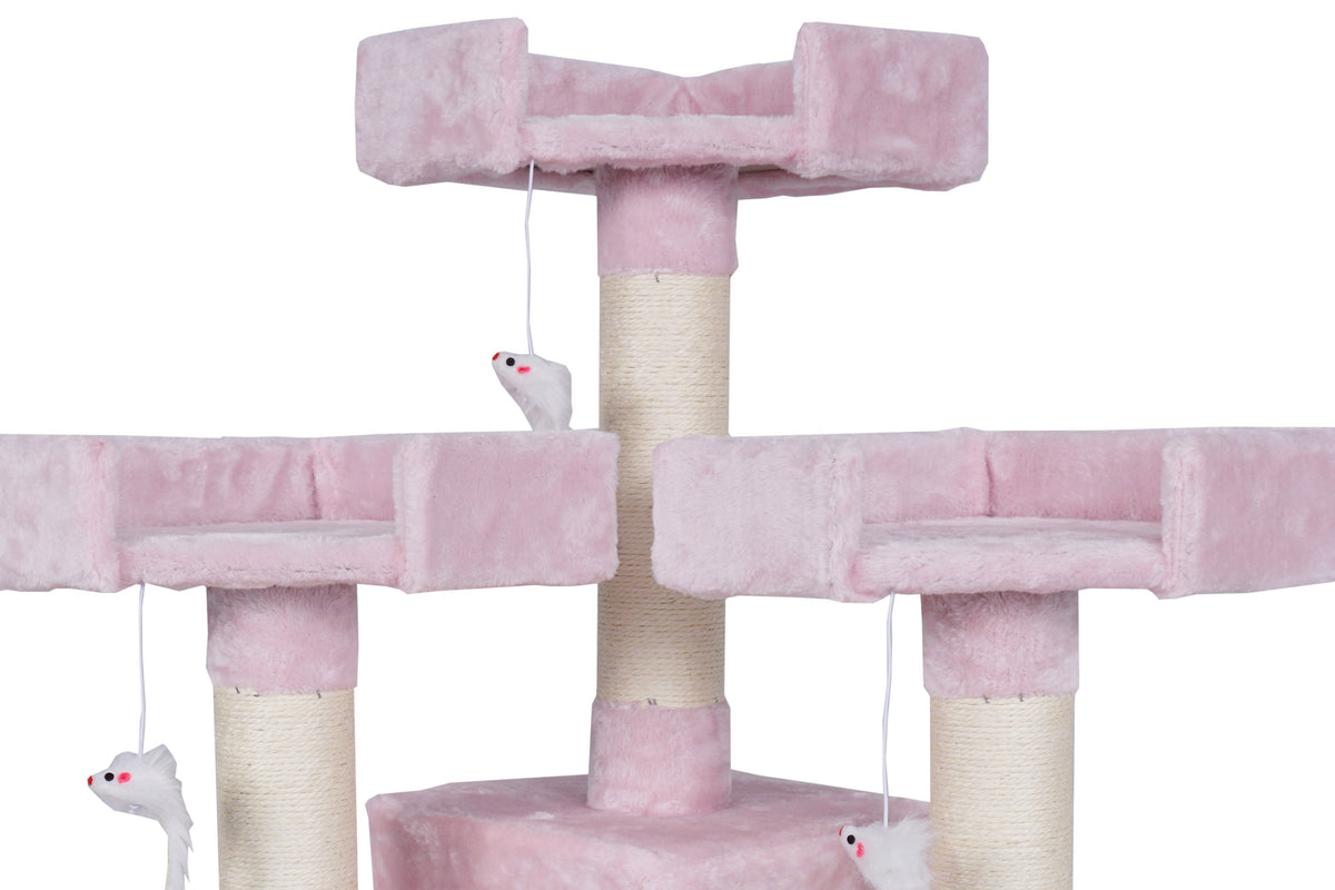 Kattklösbräda 170 cm – 2 grottor, 3 nivåer, rosa