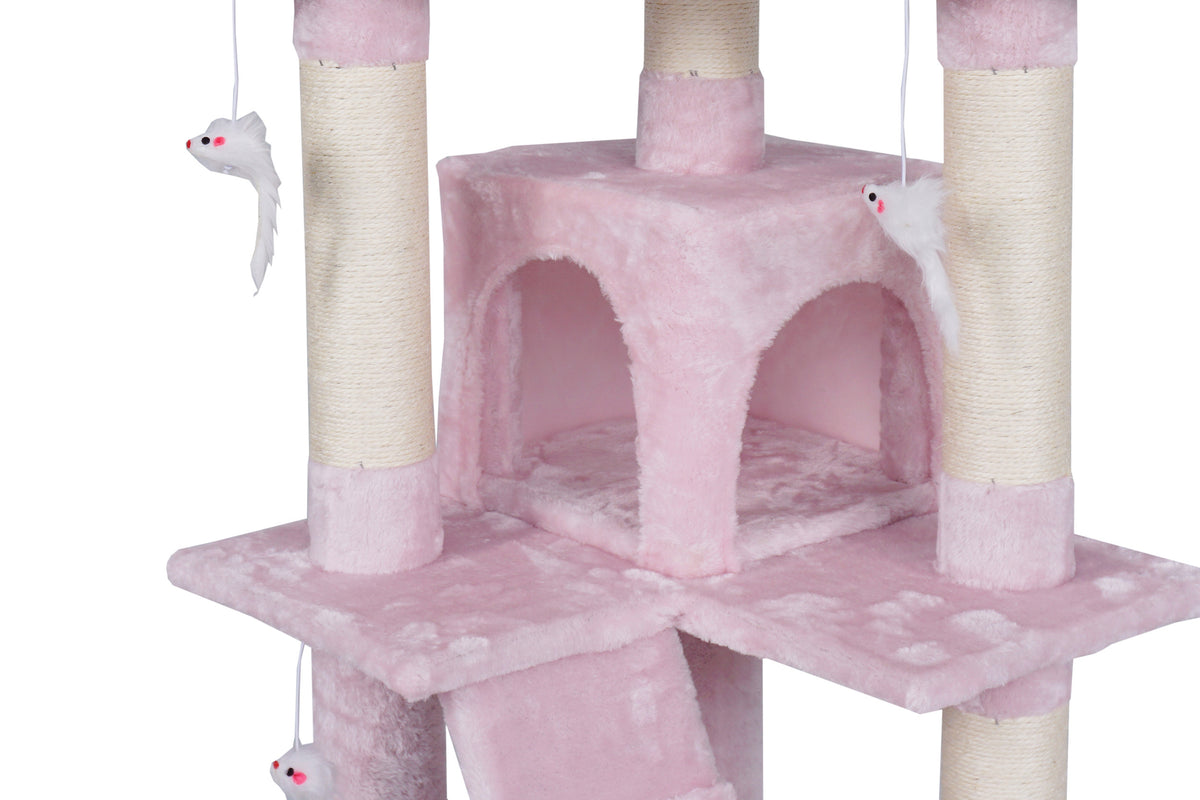 Kattklösbräda 170 cm – 2 grottor, 3 nivåer, rosa