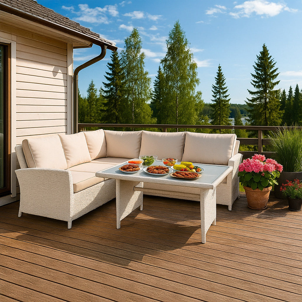 POHJOLA GARDEN Polyrottinki Ulkosohvaryhmä Pöydällä AAVA, Valkoinen / beige