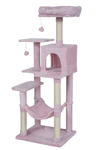 Kissan raapimispuu 143 cm – sisalpylväät, koppi, pinkki