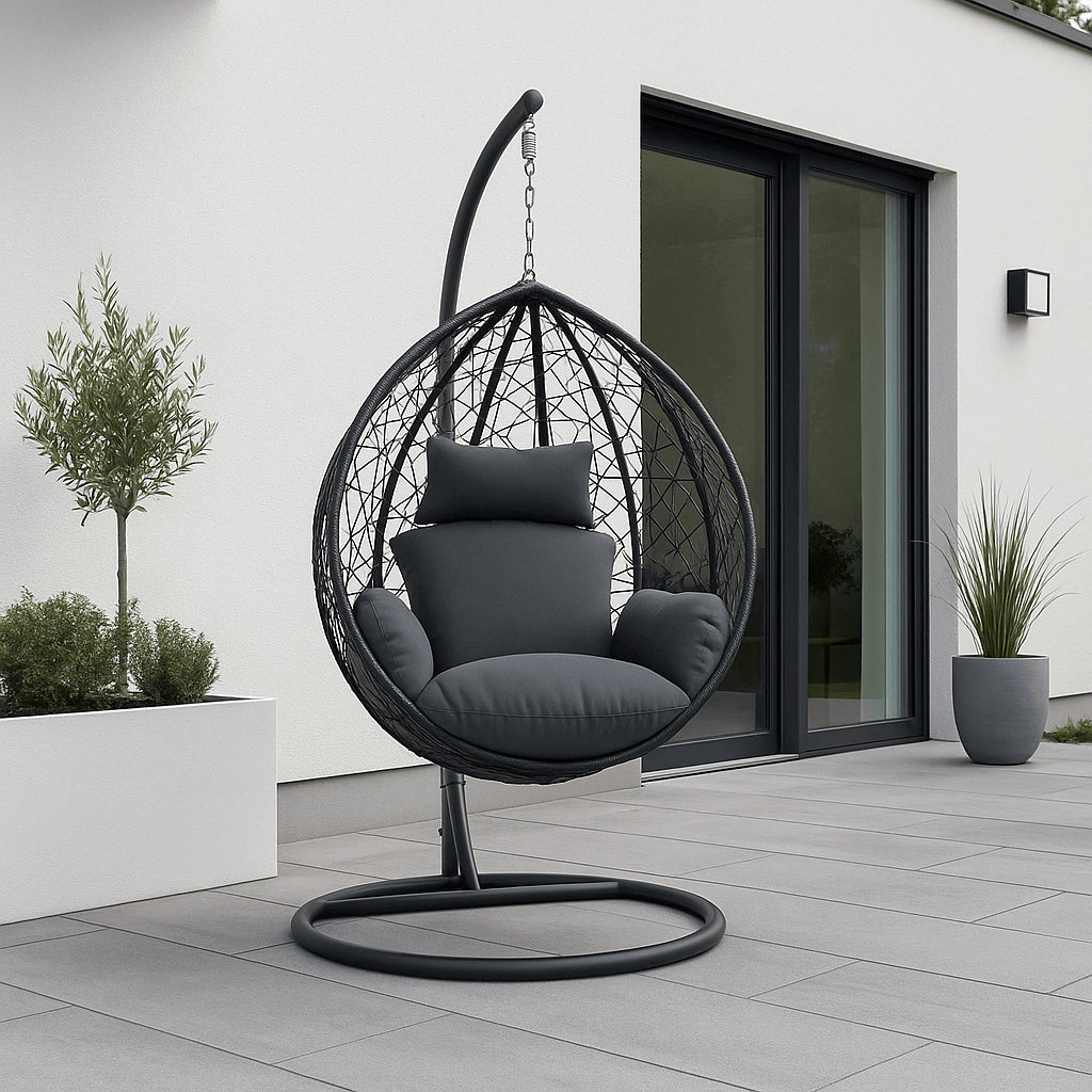 Pohjola Garden Riipputuoli / Korituoli Telineellä Aliisa, Musta / Harmaa