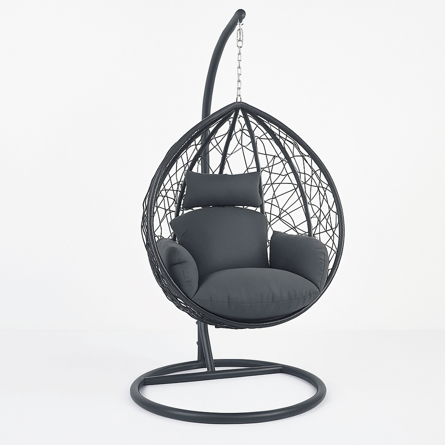 Riipputuoli telineellä 95 x 95 x 197 cm – polyrottinki, 150 kg, 10 cm pehmuste