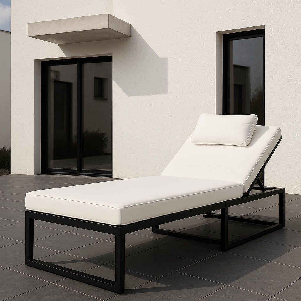 POHJOLA GARDEN Aurinkotuoli Säädettävällä Selkänojalla 200 cm, Musta/Beige, ILONA