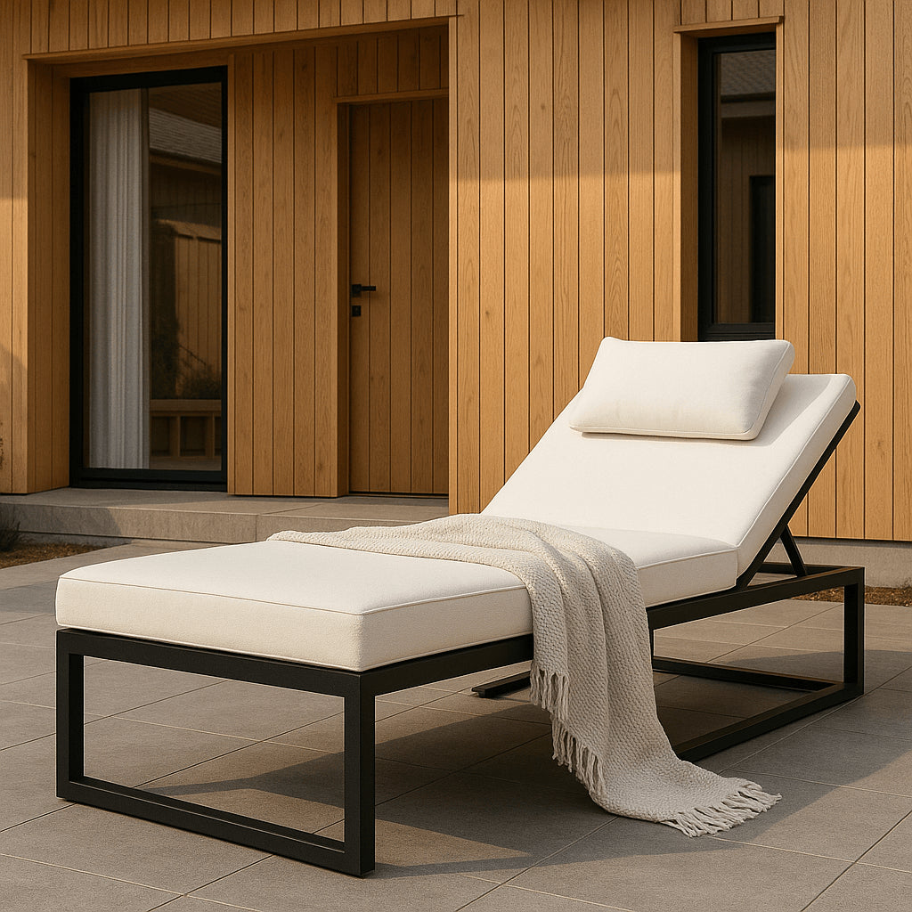 POHJOLA GARDEN Aurinkotuoli Säädettävällä Selkänojalla 200 cm, Musta/Beige, ILONA