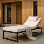 POHJOLA GARDEN Aurinkotuoli Säädettävällä Selkänojalla 200 cm, Musta/Beige, ILONA