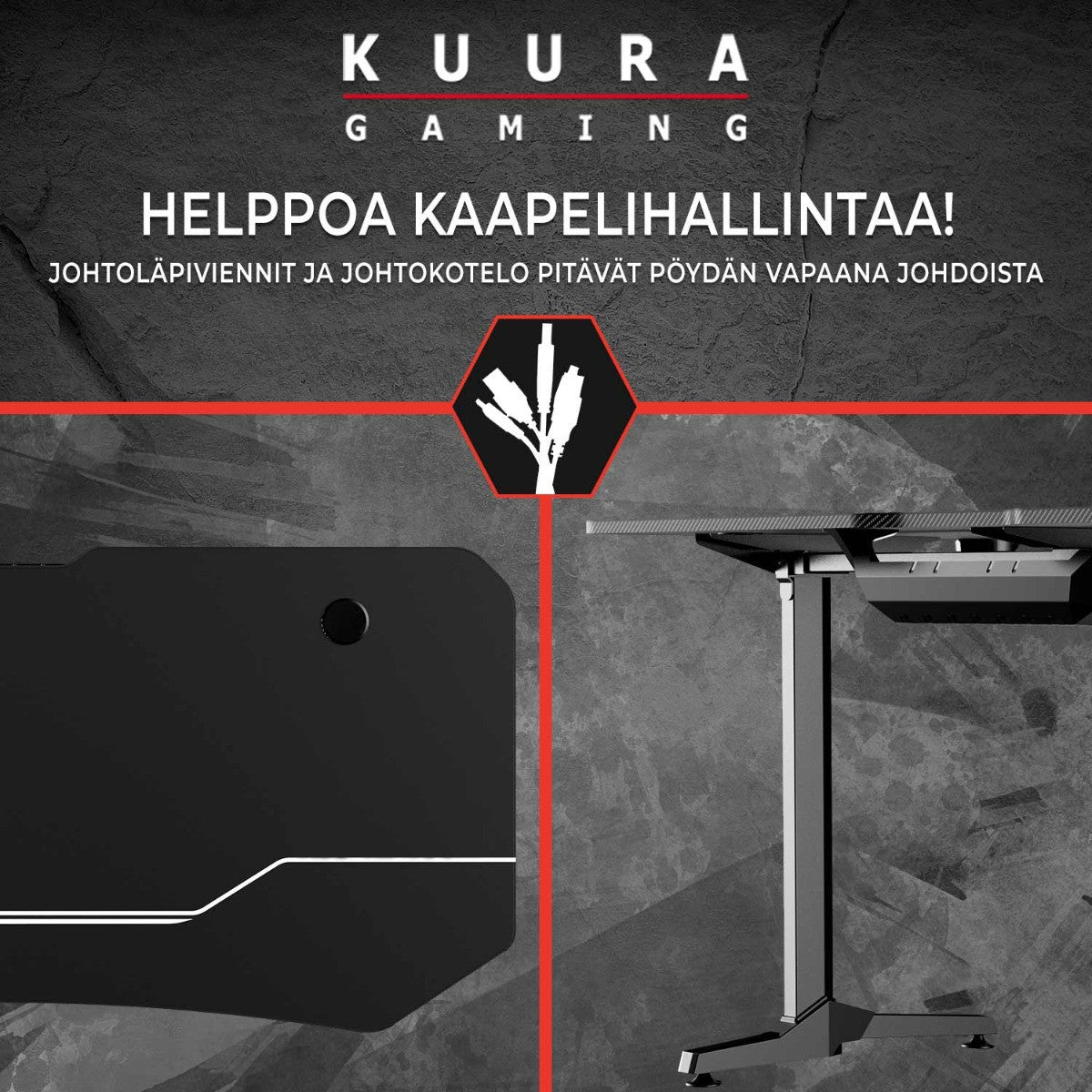 KUURA GAMING PELIPÖYTÄ RGB 159X75 CM