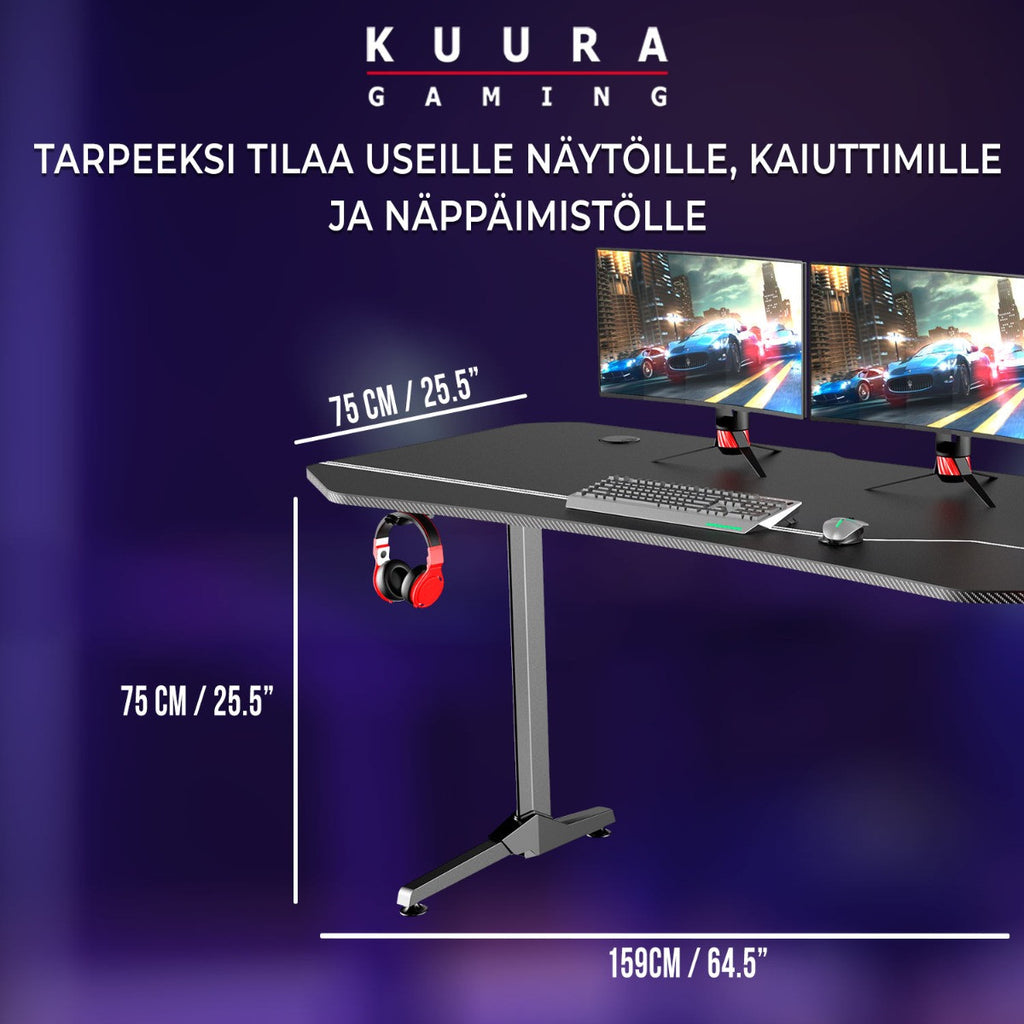 KUURA GAMING PELIPÖYTÄ RGB 159X75 CM