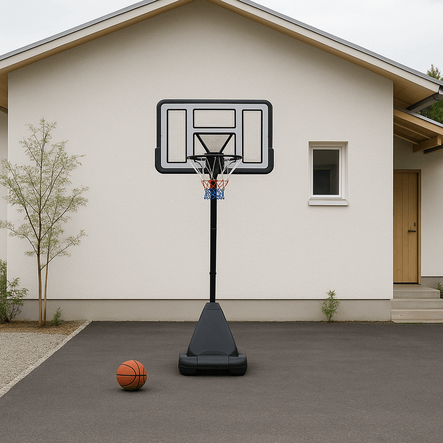 Basketkorg 2,45–3,05 m – 45 cm ring, 110 x 75 cm skiva, vit-svart