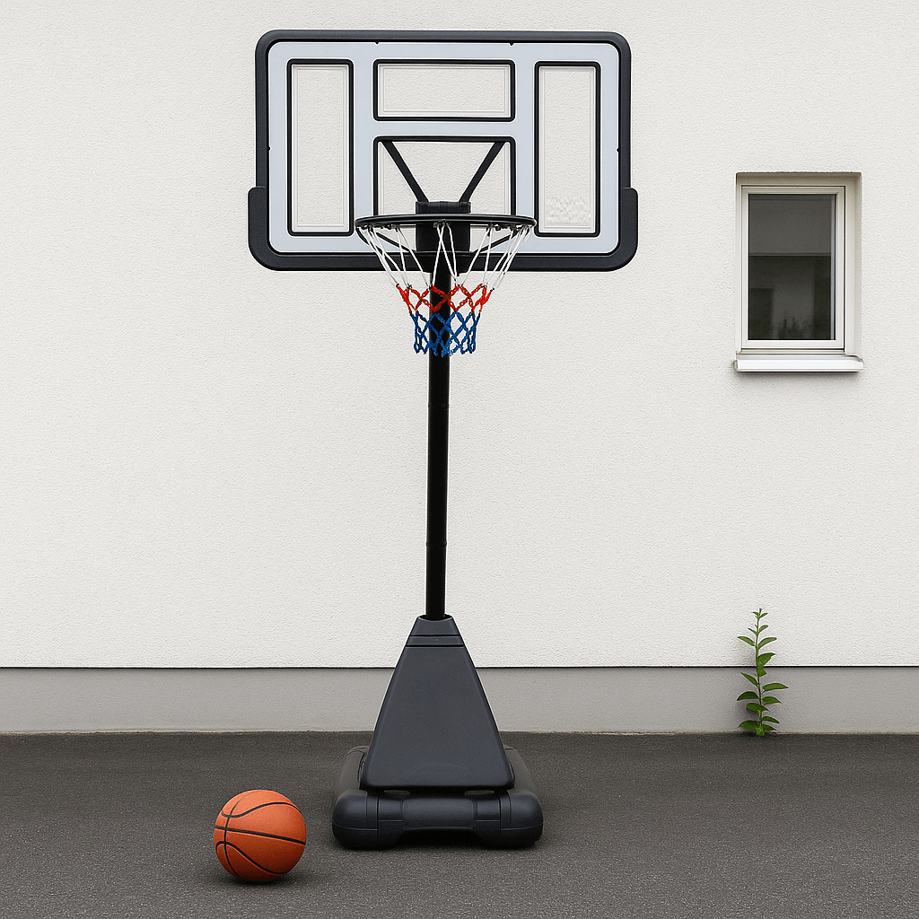 Basketkorg 2,45–3,05 m – 45 cm ring, 110 x 75 cm skiva, vit-svart