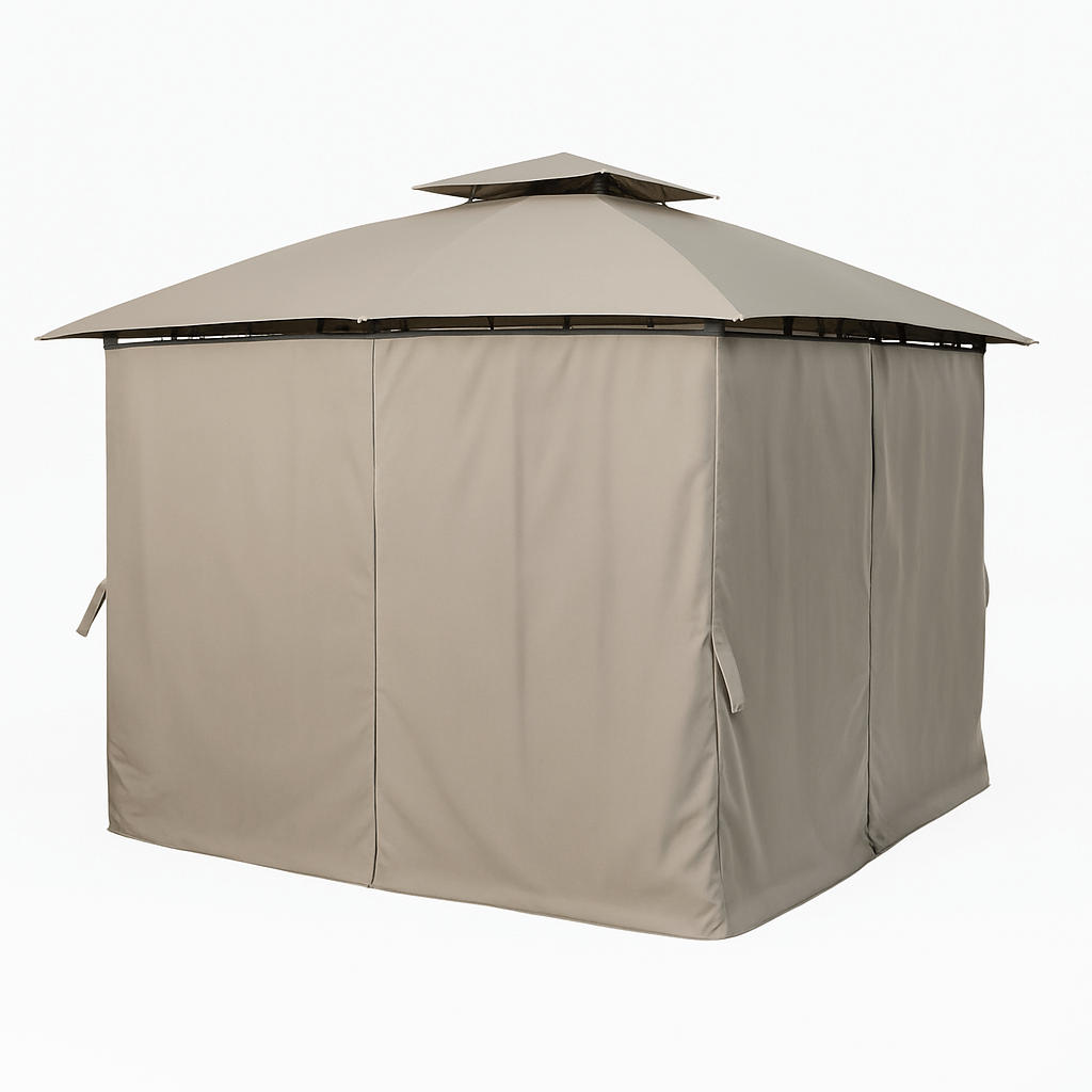 Paviljong 3 x 3 m – sidogardiner, ventilationstak, Ø 48 mm stålstolpar, grå