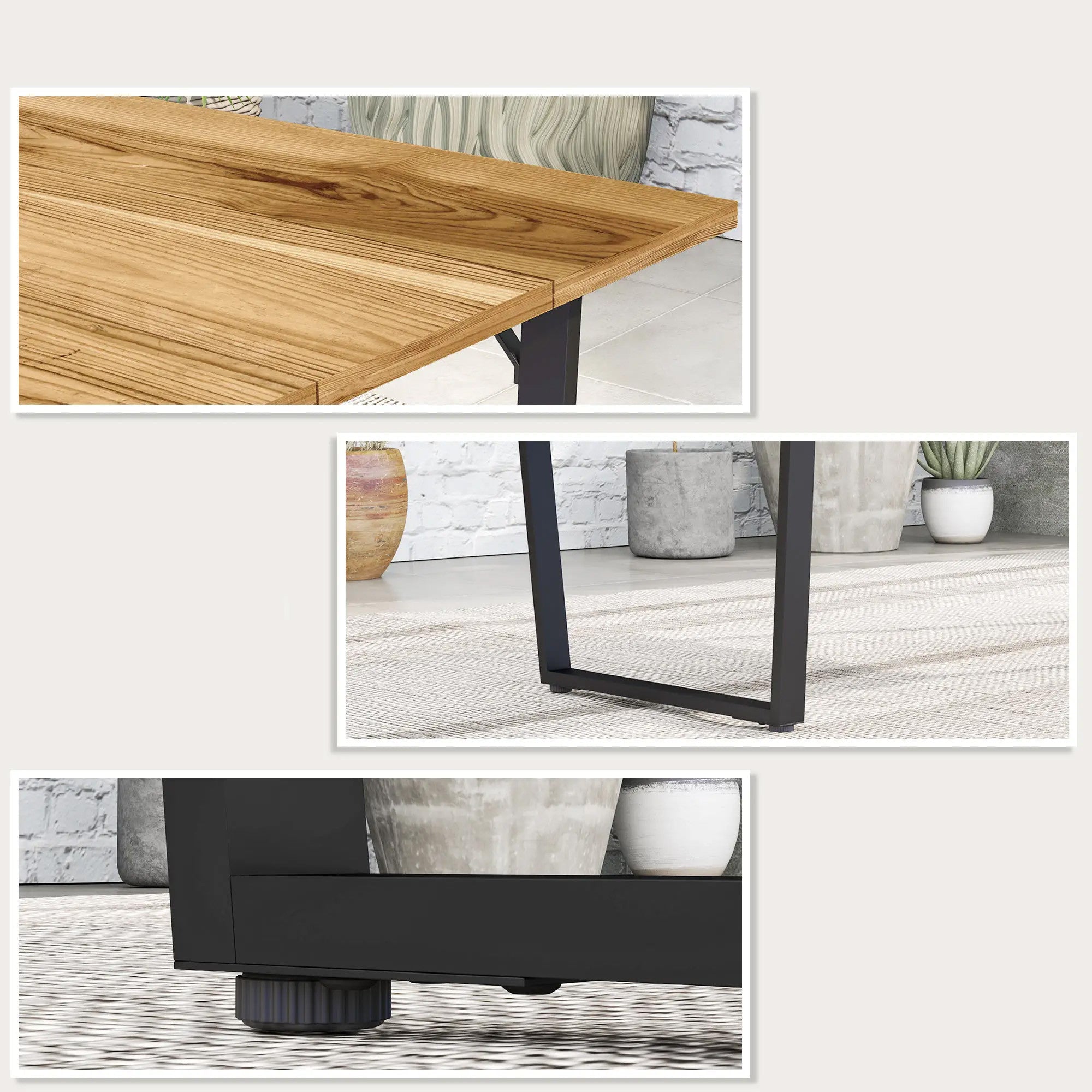 Puinen puutarhapöytä 175 x 80 cm, metallirunko