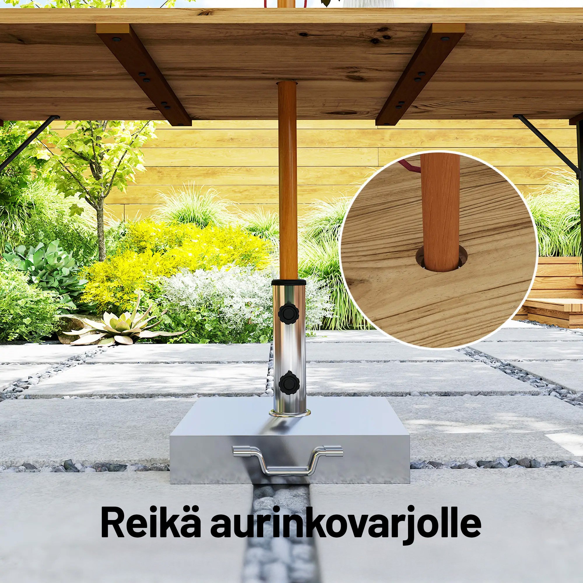 Puinen puutarhapöytä 175 x 80 cm, metallirunko