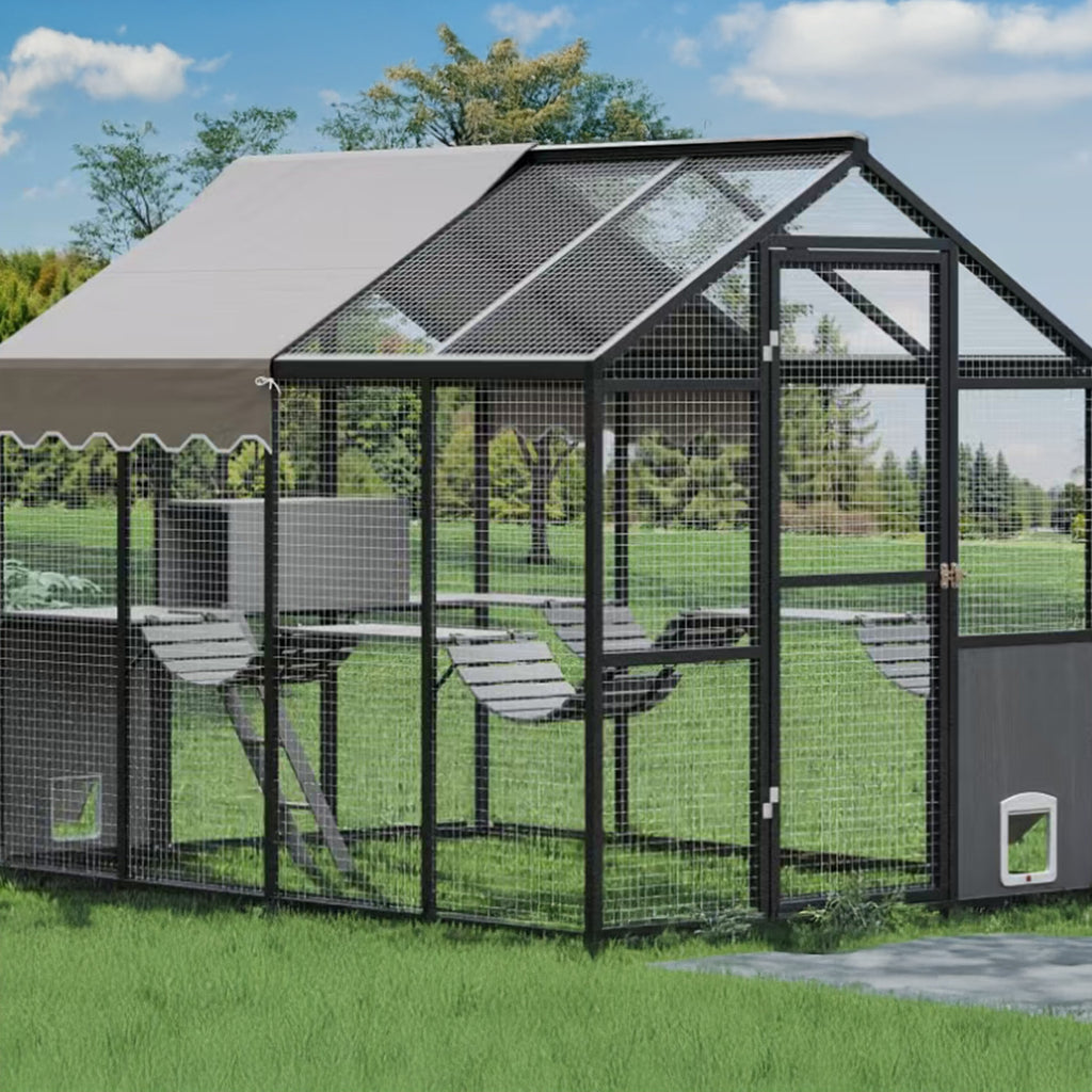 Pohjolan Lemmikkitarvike Kissatalo / Kissan ulkohäkki, Musta Alumiini, 242 x 176 x 193cm