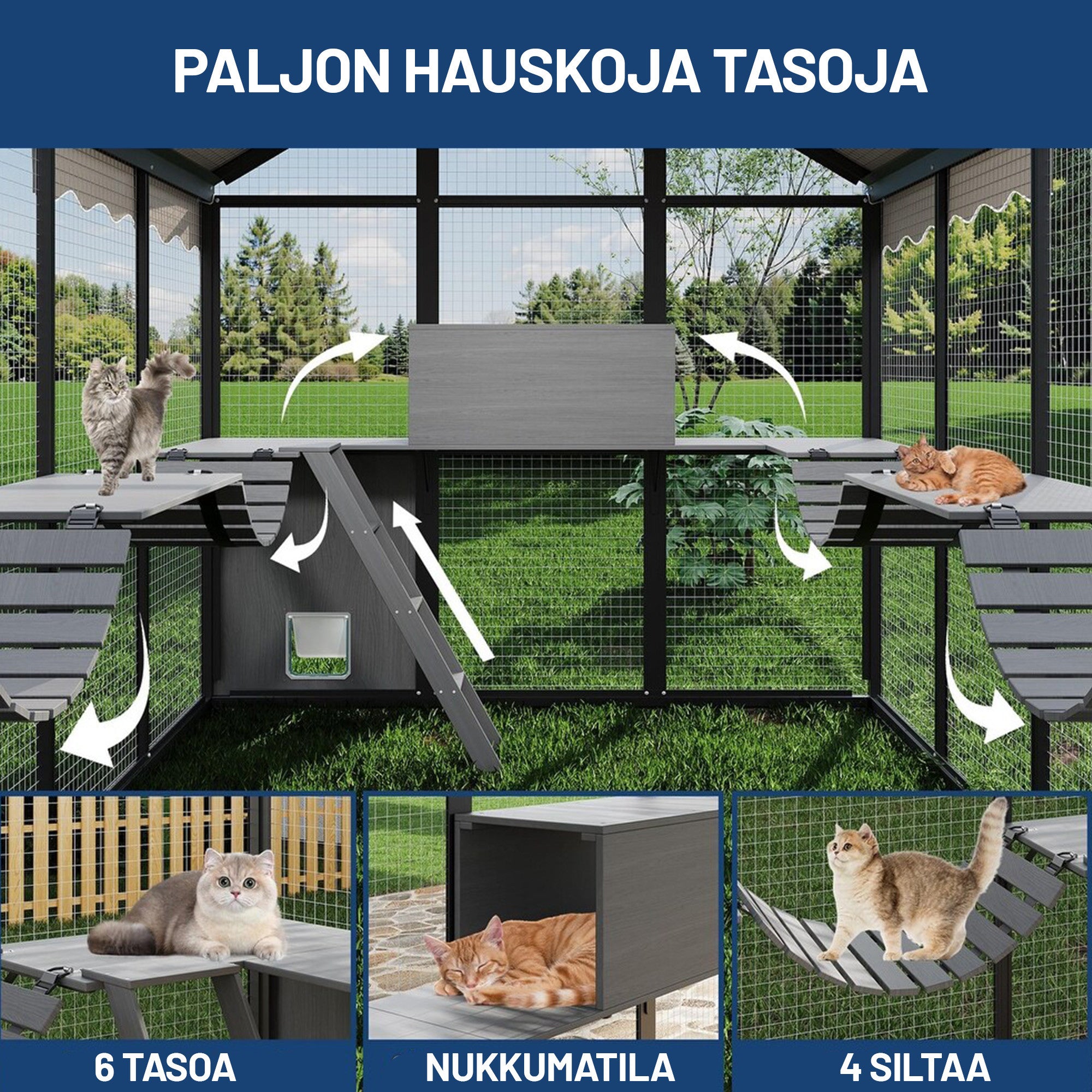 Pohjolan Lemmikkitarvike Kissatalo / Kissan ulkohäkki, Musta Alumiini, 242 x 176 x 193cm