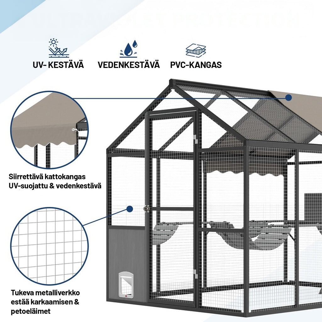 Pohjolan Lemmikkitarvike Kissatalo / Kissan ulkohäkki, Musta Alumiini, 242 x 176 x 193cm