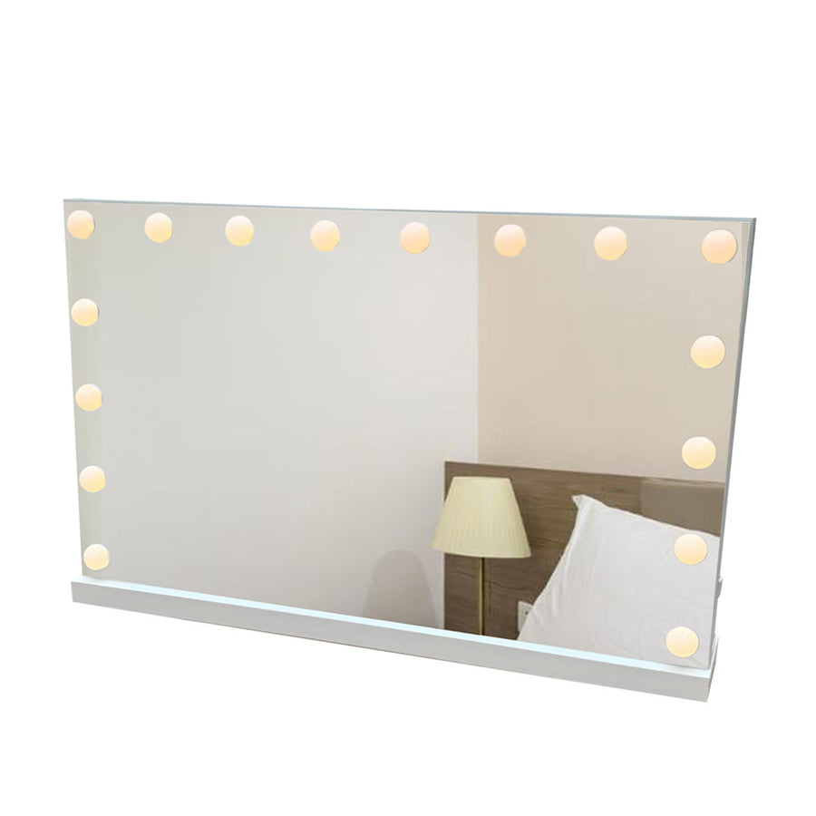 Hollywood-sminkspegel 80 x 51 cm – 16 LED-lampor, USB-port, vägg- och bordsfäste