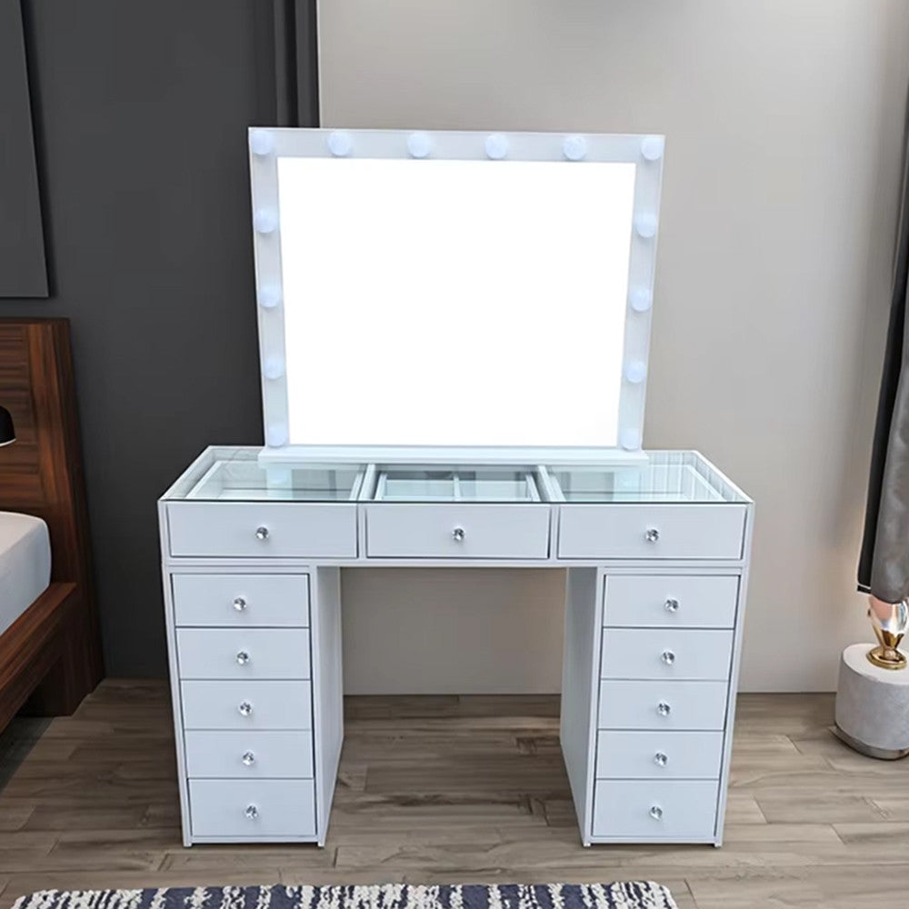 Pohjola Indoor Venla, Suuri Meikkipöytä Valoilla & Laatikostolla, 120 x 44,5 x 79 cm, Valkoinen