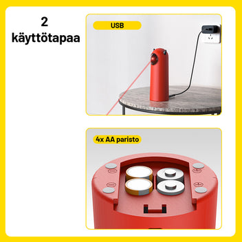 Laserleksak för katter – 3 lägen, 4-stegs vinkeljustering, USB- eller batteridrift, gul