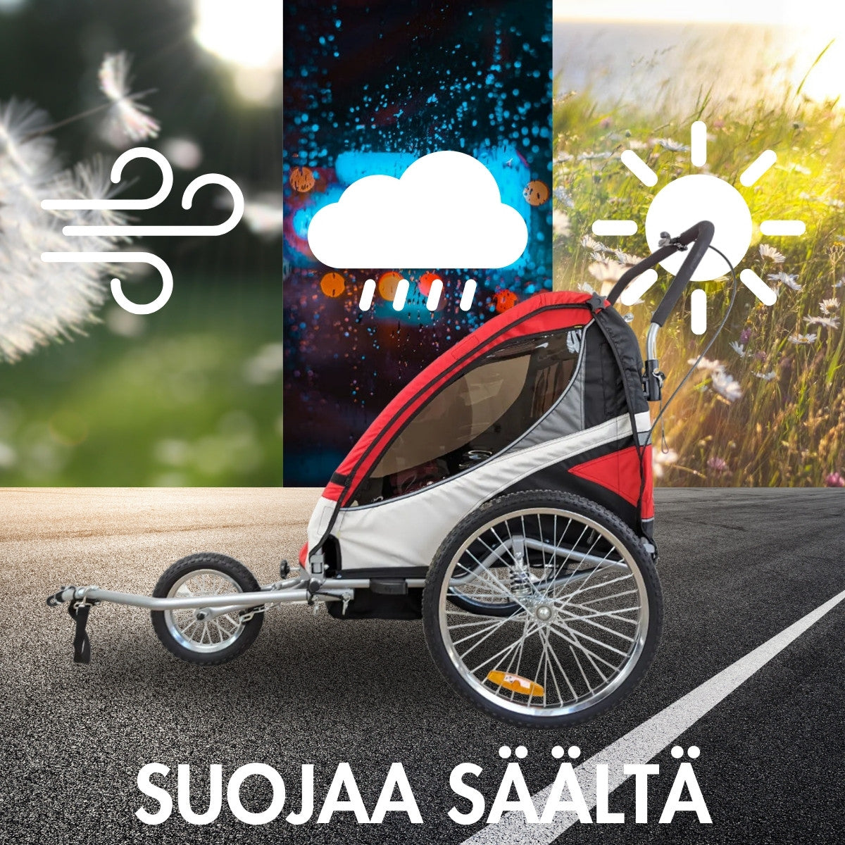 Cykelkärra för 1–2 barn – 2-i-1, 40 kg, 5-punktsbälte