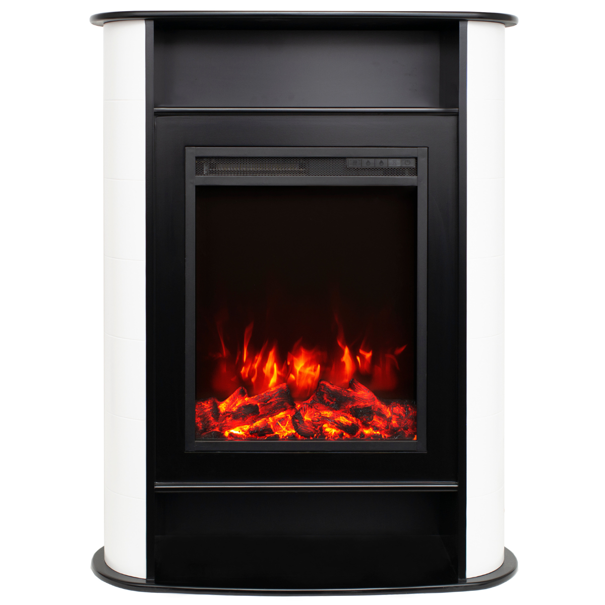 Sähkötakka Ravenna 750/1500W – 84 x 33 x 111 cm, LED-liekki, valkoinen