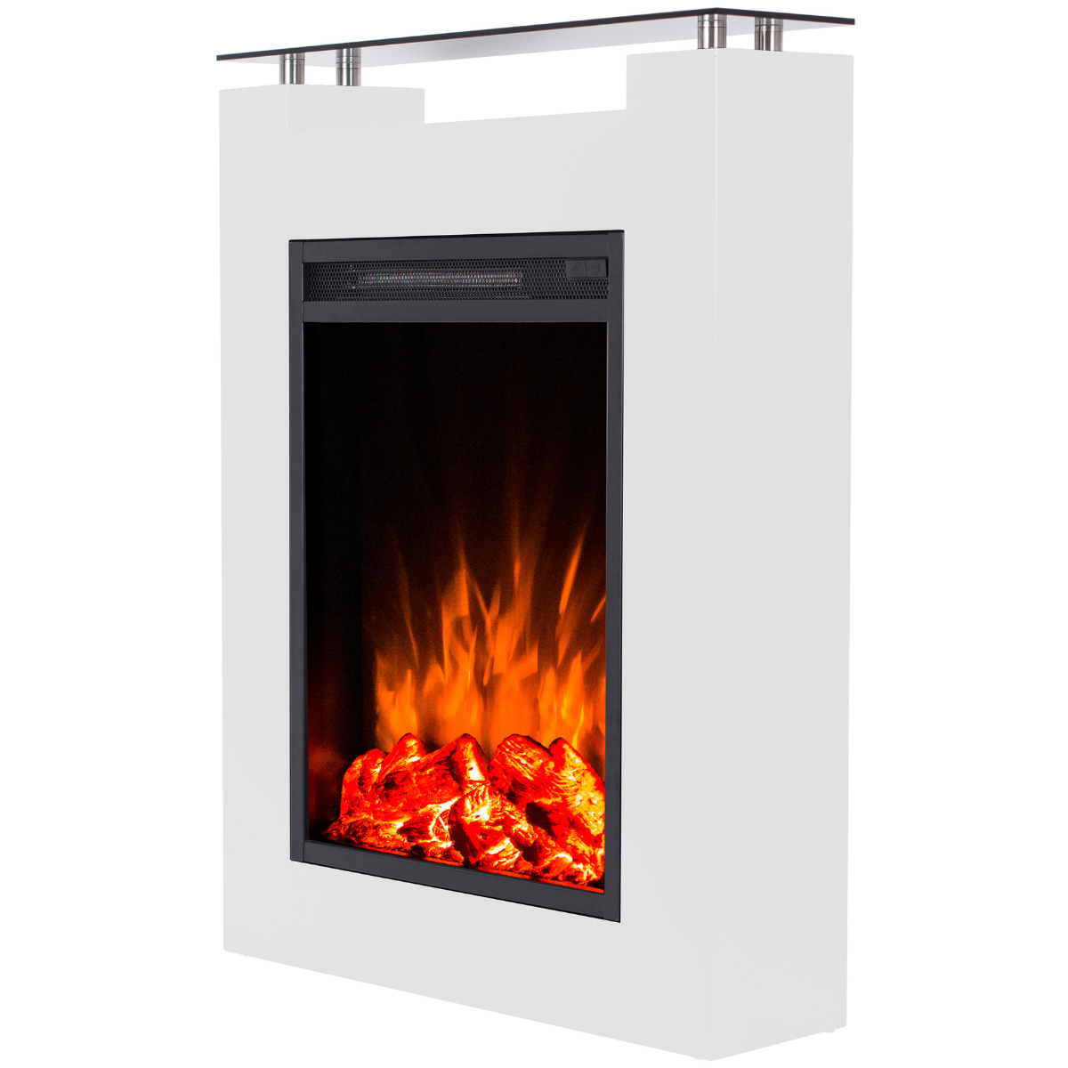 Sähkötakka Torino 750/1500W – 68 x 17 x 87,5 cm, LED-liekki, valkoinen