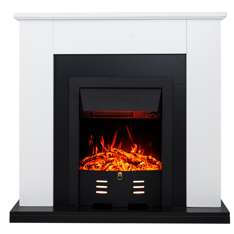 Sähkötakka Siena 950/1950W – 100 x 27 x 94,5 cm, LED-liekki, valkoinen