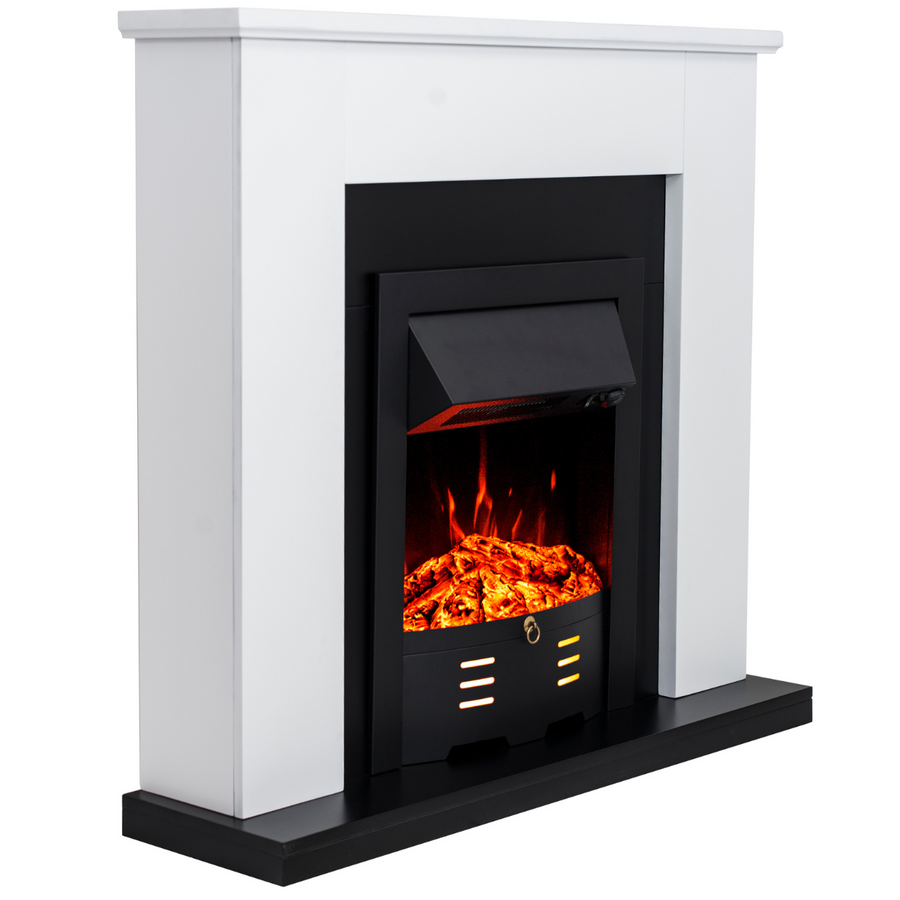 Sähkötakka Siena 950/1950W – 100 x 27 x 94,5 cm, LED-liekki, valkoinen