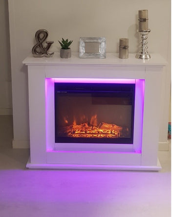 Sähkötakka Genova 750/1500W – 100 x 28 x 82,5 cm, LED-liekki, valkoinen