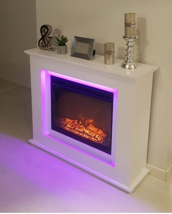 Sähkötakka Genova 750/1500W – 100 x 28 x 82,5 cm, LED-liekki, valkoinen