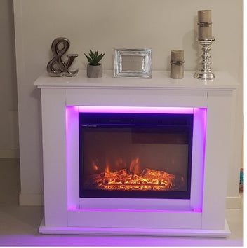 Sähkötakka Genova 750/1500W – 100 x 28 x 82,5 cm, LED-liekki, valkoinen