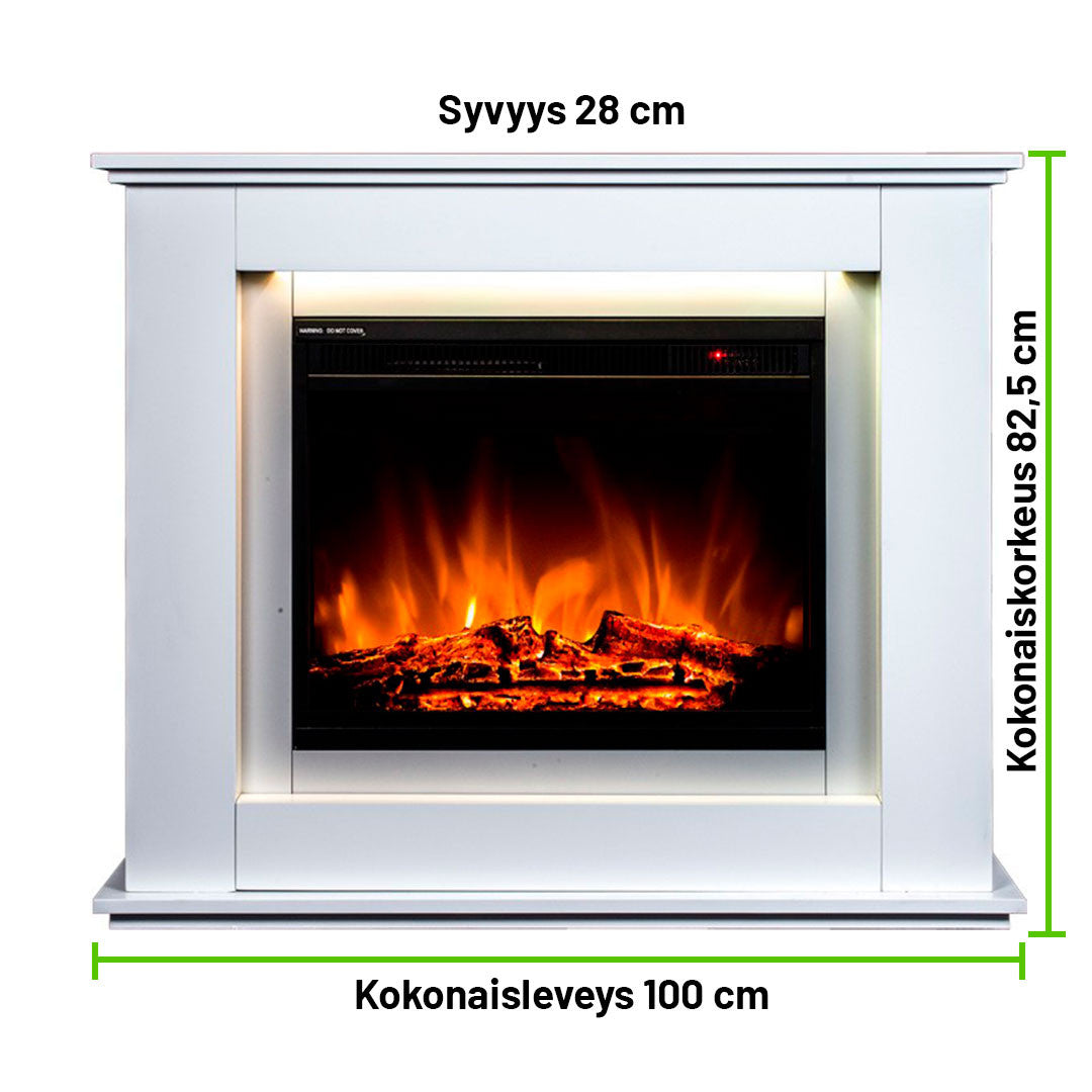 Sähkötakka Genova 750/1500W – 100 x 28 x 82,5 cm, LED-liekki, valkoinen
