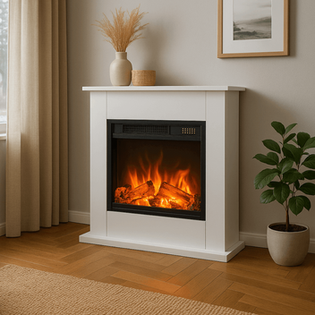 Sähkötakka Verona 750/1500W – 64,5 x 23,5 x 74 cm, LED-liekki, valkoinen