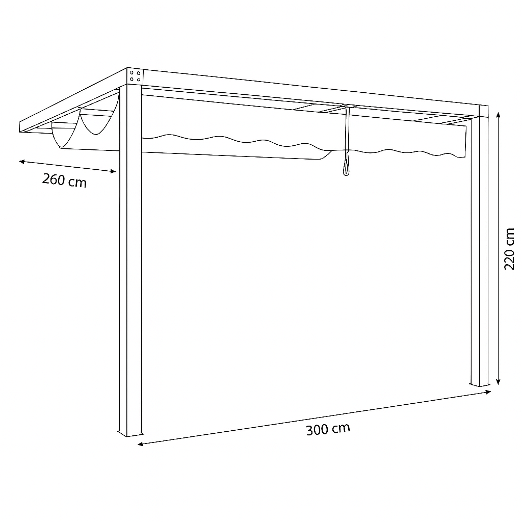 Väggmonterad pergola 300 x 260 cm – skjutbart tak, aluminiumram, grå