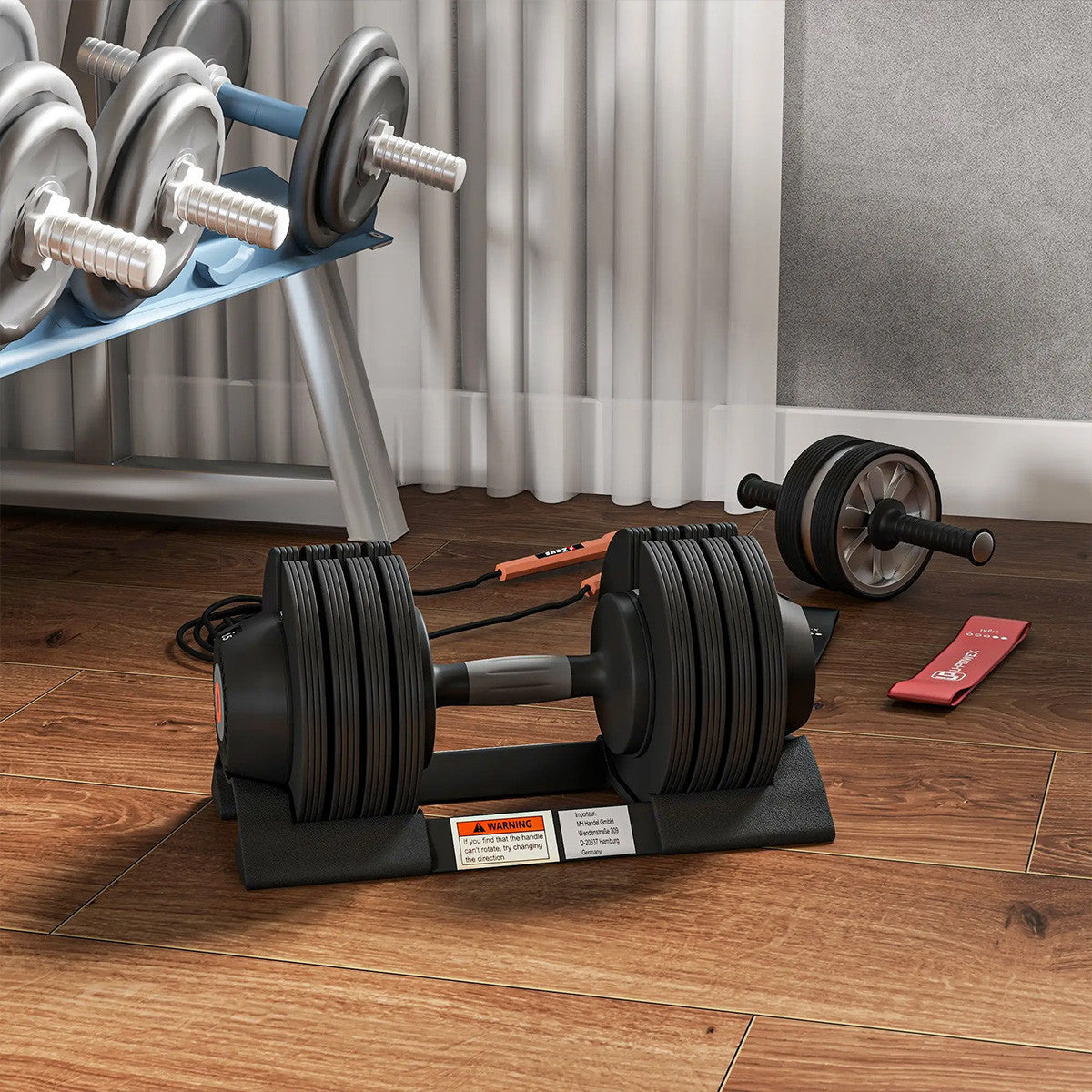 Justerbar hantel, 6/11/16/20 kg, med halkfria handtag, svart