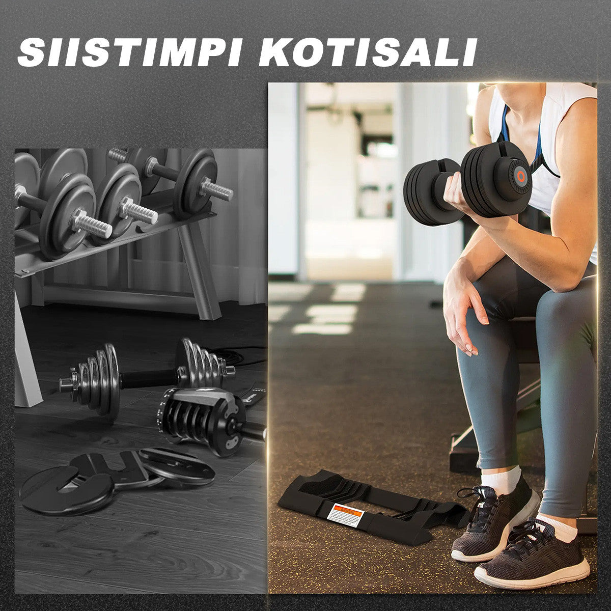 Justerbar hantel, 6/11/16/20 kg, med halkfria handtag, svart