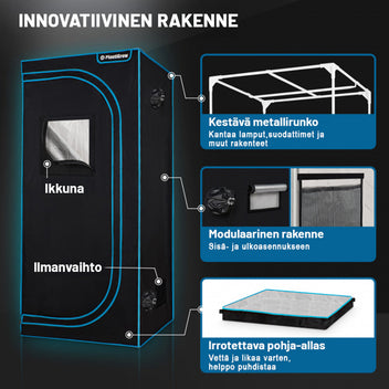 PlantiGrow Kasvatuslaatikko Kasveille LED-valoilla & ilmanvaihdolla, 4 eri kokoa
