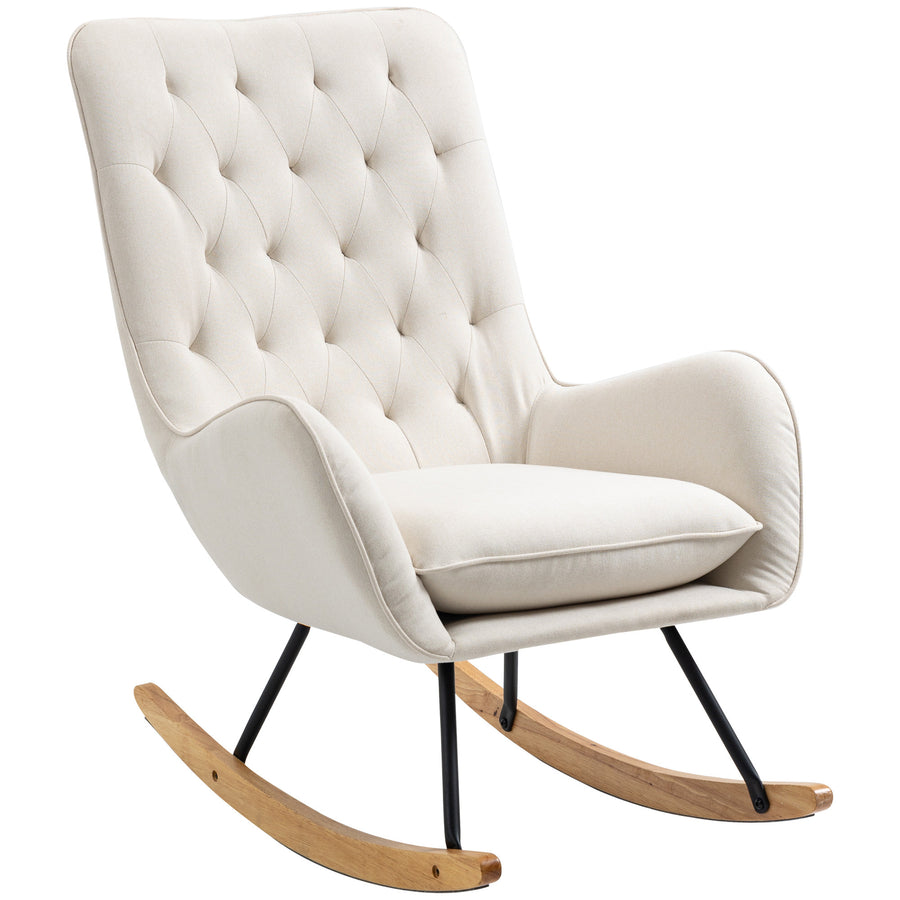 Gungstol Scandinavian Design – Vadderad Relax-fåtölj, tygklädsel, krämvit/naturligt trä/svart