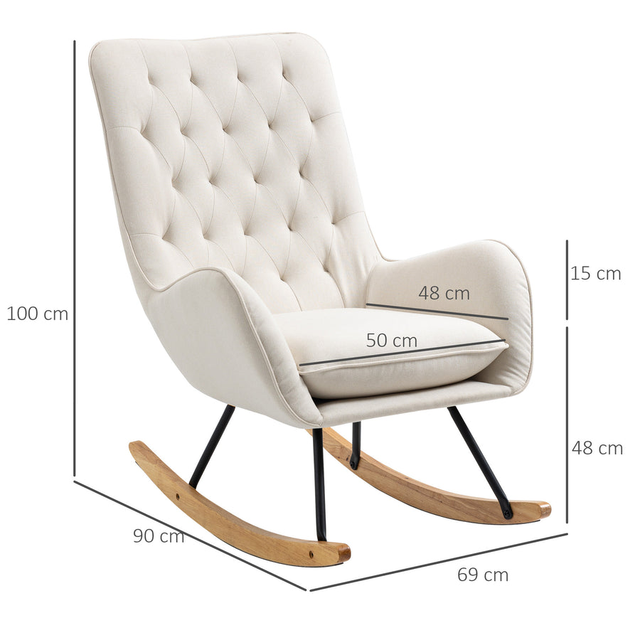 Gungstol Scandinavian Design – Vadderad Relax-fåtölj, tygklädsel, krämvit/naturligt trä/svart