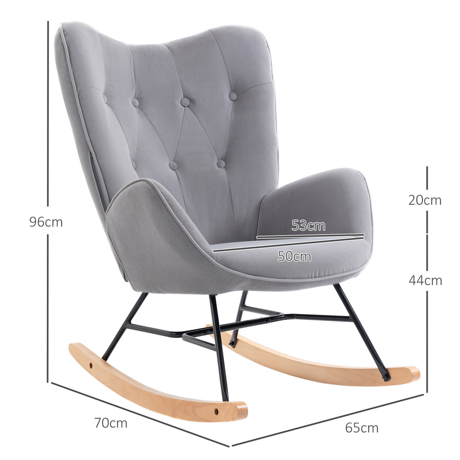 Gungstol med quiltning, träben, sammetsklädsel, max. 150 kg, ljusgrå