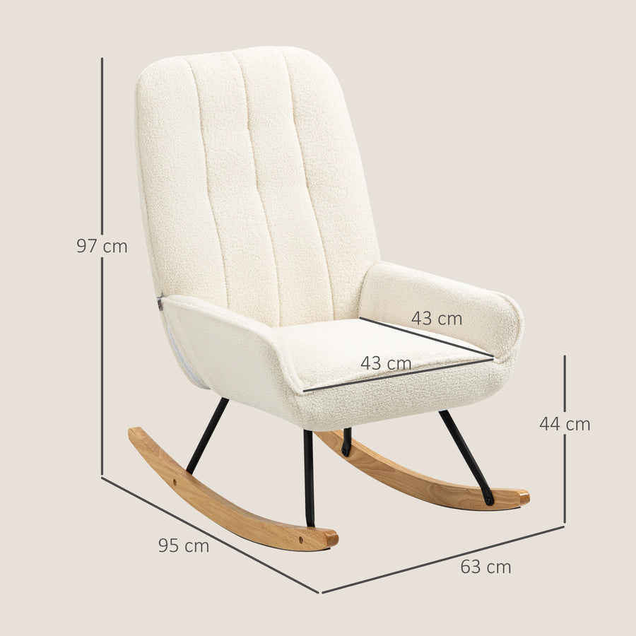 Gungstol med sherpa-fleece, 63 x 95 x 97 cm, naturfärgad + krämvit
