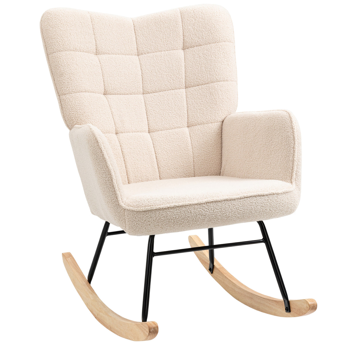 Gungstol i beige berberull – en ergonomisk och mjuk fåtölj för avkoppling