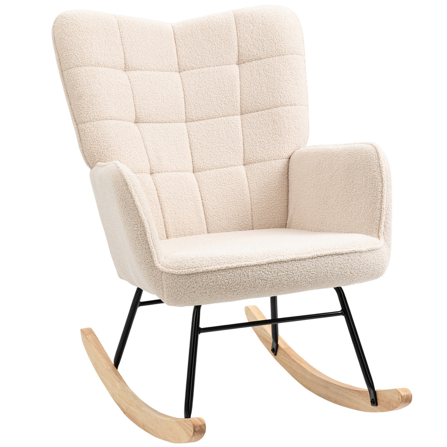 Gungstol i beige berberull – en ergonomisk och mjuk fåtölj för avkoppling