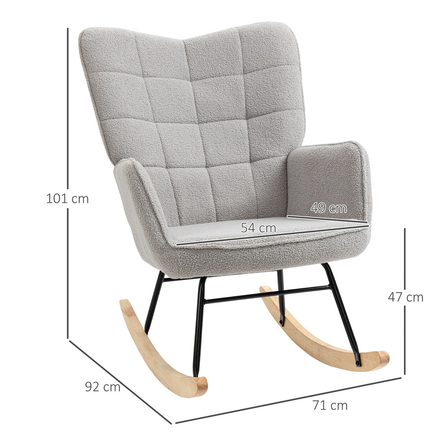 Gungstol i grått berberulltyg – en ergonomisk och mjuk fåtölj för avkoppling