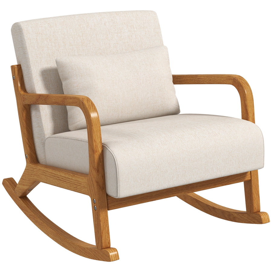 Gungstol i retrostil, gummiträ, 64,5 x 92 x 81,5 cm, beige + brun