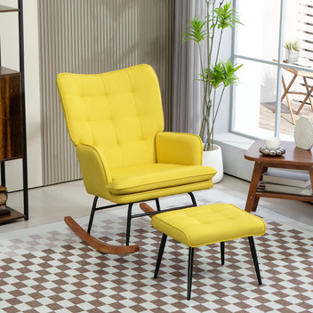 Gungstol med pengar, skandinavisk design, bokträ, quiltad, 64 x 89 x 90 cm, gul