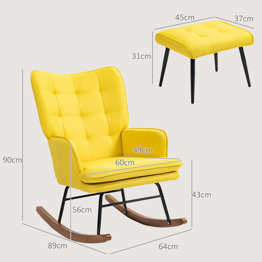 Gungstol med pengar, skandinavisk design, bokträ, quiltad, 64 x 89 x 90 cm, gul