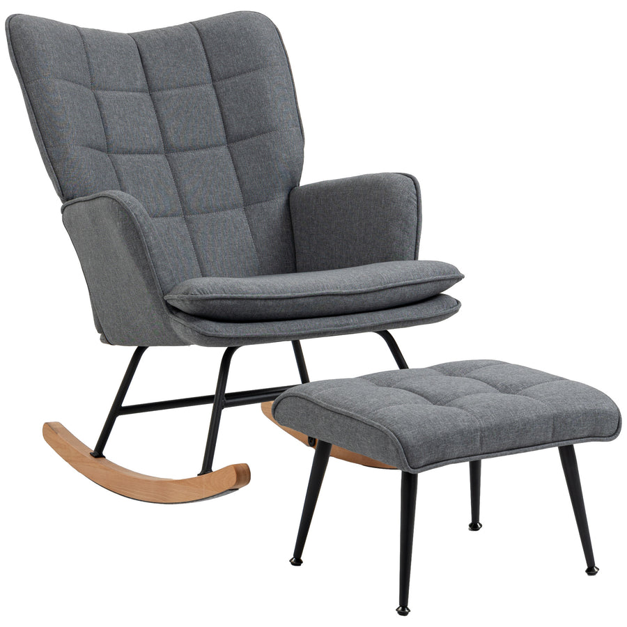 Gungstol med pengar, skandinavisk design, bokträ, quiltad, 64 x 89 x 90 cm, grå