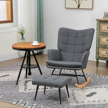 Gungstol med pengar, skandinavisk design, bokträ, quiltad, 64 x 89 x 90 cm, grå