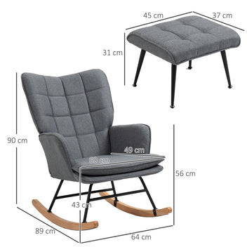 Gungstol med pengar, skandinavisk design, bokträ, quiltad, 64 x 89 x 90 cm, grå